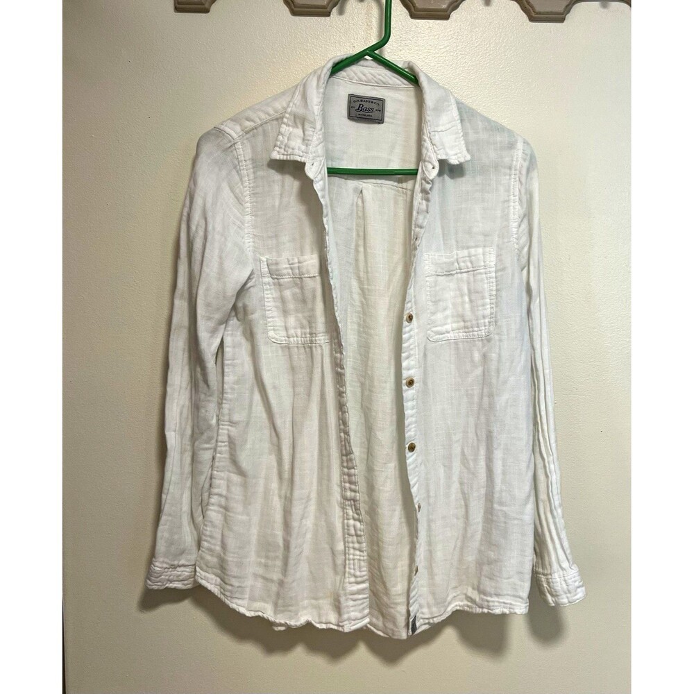 G.H. Bass & Co. White 100% Cotton Gauze Double Cloth Button Down Shirt Small